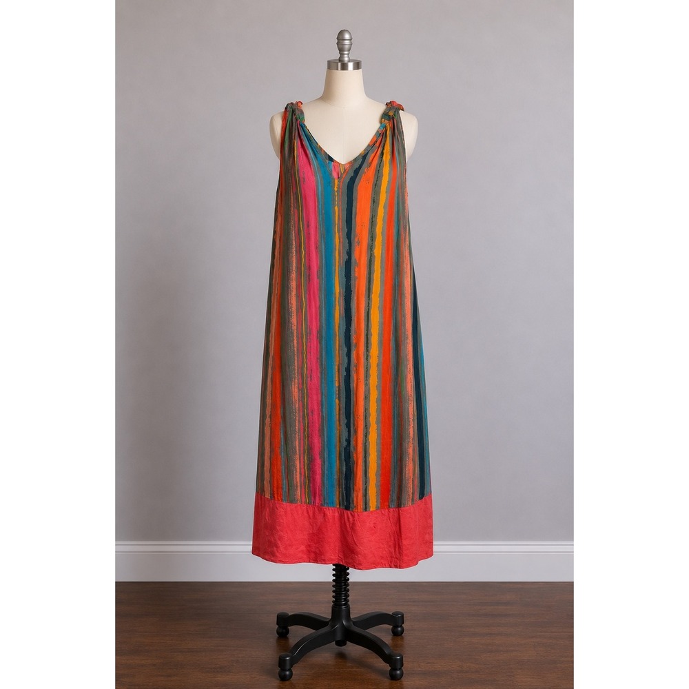 BENARES Shift Dress Womens Small Multicolor 100% Silk Striped Sleeveless Mini